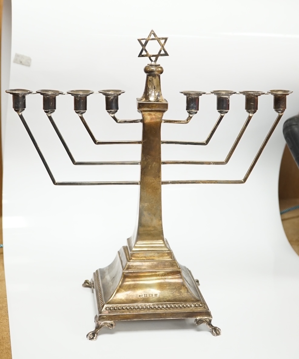 An Elizabeth II silver Hanukkah Menorah, by Alexander Smith, Birmingham, 1963, height 27cm, 12.3oz. Condition - fair to good